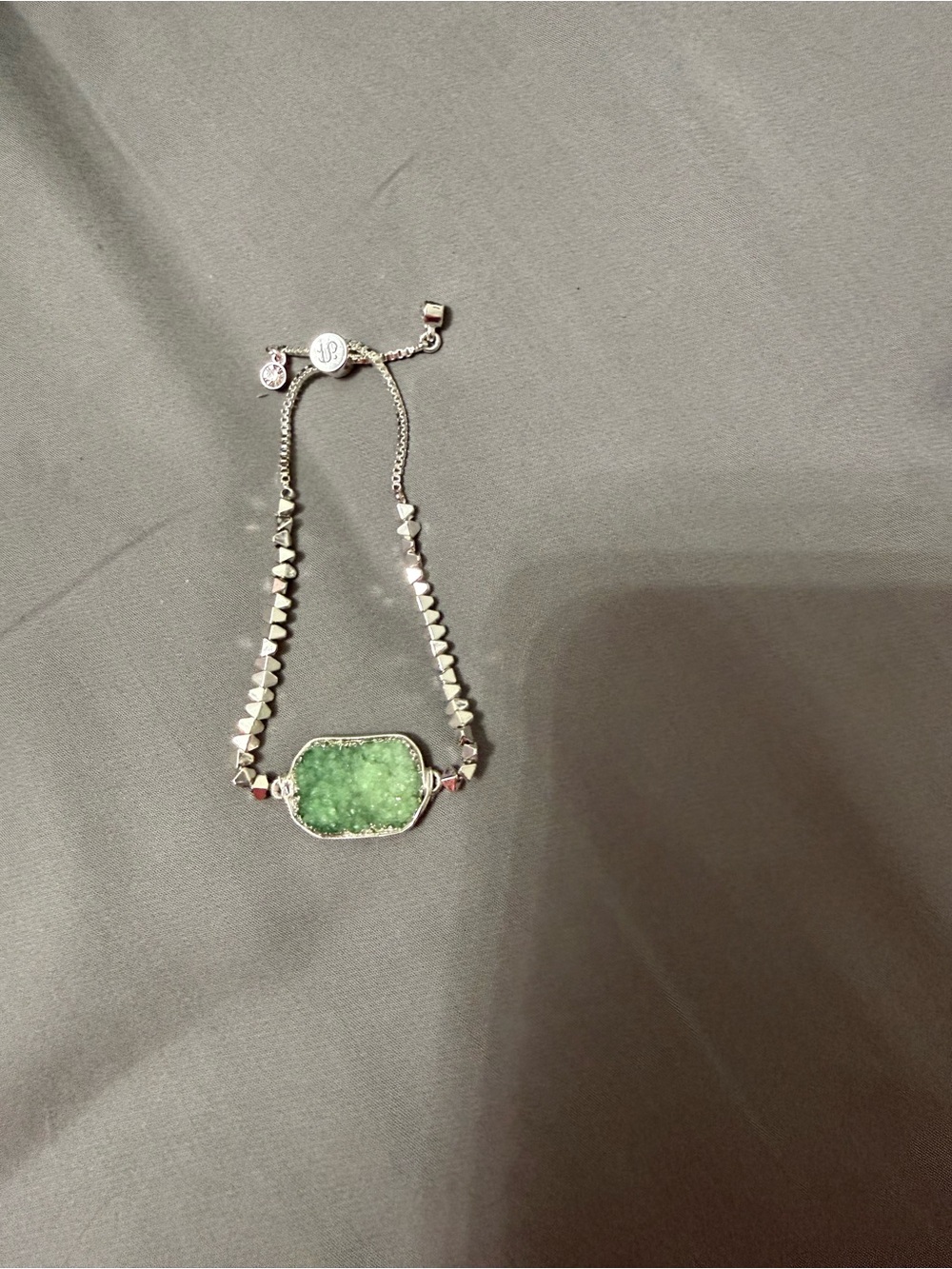 Silver Bracelet with Green Druzy Stone by Unknown Brand